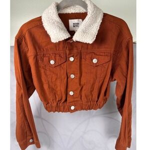 Madden NYC Women's XS Rust Orange Corduroy Sherpa Collar Cropped Jacket Y2K